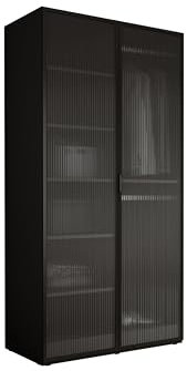 3E 3xE living.com Kleiderschrank, Graphitschwarz/klares Glas, 100 x 200 x 51 cm