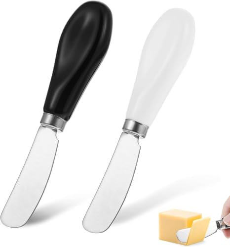 ValueBargain Butter Knives, 2 Pcs 13 cm Butter Knife Spreader, Stainless Steel Cheese Knives with Ceramic Handle for Appetizers, Condiments, Jam, Breakfast (Black & White)