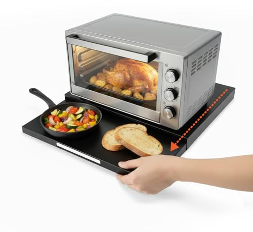 Avilia Scaffale Cucina Salvaspazio Estensibile 39-62 cm in Metallo – Alzatina Cucina Top con Ripiano Estraibile per Forno, Tostapane e Microonde – Organizzatore Cucina con Ganci e Antiscivolo