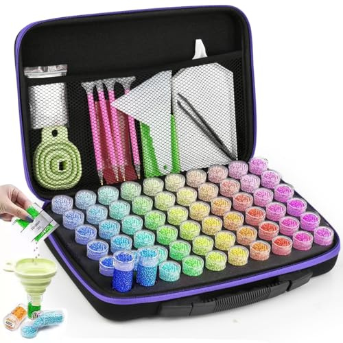 DODUOS 60 Ranuras Almacenamiento Diamond Painting Accesorios, Diamond Painting Kit Completo,Organizador de Pintura de Diamantes 5D,Herramientas de Bordado con Diamantes para Diamantes Joyas