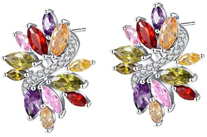 Ayoiow Ohrringe Gold Damen für Frauen, Federförmig Granat Rubin Citrin Ohrstecker, Weißgold Ohrringe Gold Vintage für Freundin