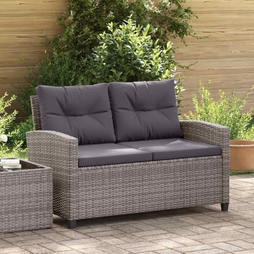 Frdhee Bettsofa Balkonmöbel, 2-Sitzer-Gartensofa mit Kissen Grau 124 cm Poly Rattan für Balkon und Terrasse