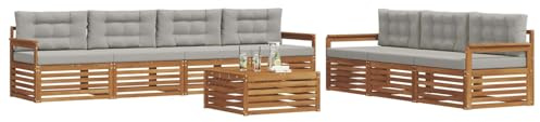 vidaXL Outdoor-Sofagarnitur mit Kissen 8 pcs Natürlich und Hellgrau, Gartenlounge, modernes Outdoor-Sofa-Set, langlebige Terrassenmöbel, Bequeme Sitzmöglichkeiten