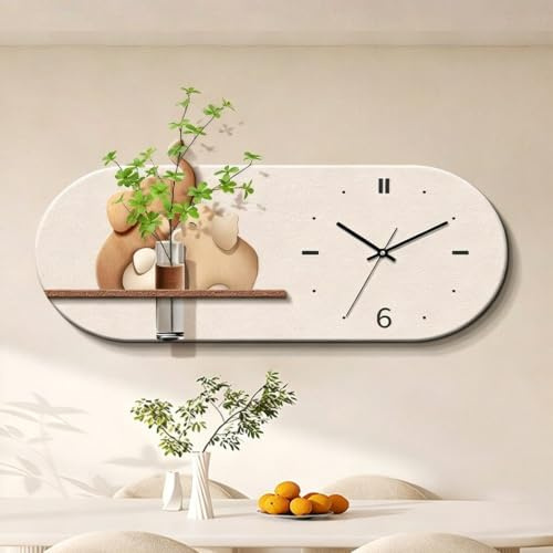 Modern 3D LED sandstens väggkonst med tyst klocka, vattenförrådsvas för gröna växter, kreativ dekor för matsal och vardagsrum(B,60 * 24cm/23.6 * 9.4in)