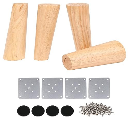 RDEXP Oak Wood 15cm Height Reliable Furniture Leg with Iron Plate Sofa Table Cupboard Feet Set of 4