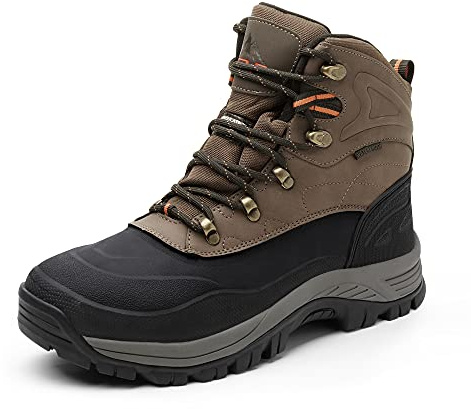 NORTIV 8 Men's Waterproof Hiking Winter Snow Boots,Brown/Black,13