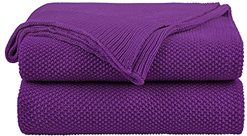 PiccoCasa Tagesdecke Baumwolle Strickdecke Sommerdecke pflegeleicht gesund als Sofadecke Sofaüberwurf für Fernsehen oder Lesen usw. Lila 130x150cm