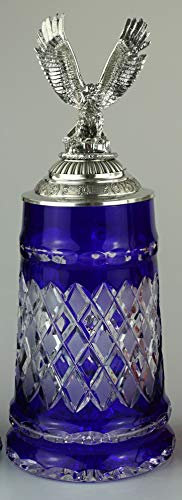 Cameo Glaskrug, Bierkrug, Farbglas schwarz, Bierseidel, Krug, Zinnfigur Fliegender Adler