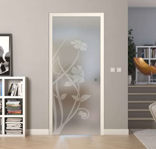 PORTA SCORREVOLE SCOMPARSA IN VETRO SATINATO CON DISEGNO 80X210 (SINISTRA)