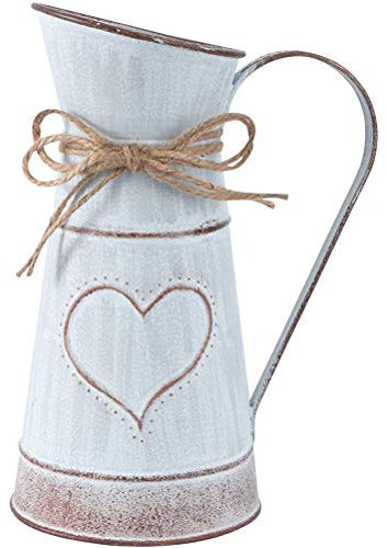 Metal Vase, Vintage Vase Tin Jug Metal Wedding Home Decoration, French Style Vintage Rustic Heart Farmhouse Vase Watering Can Bucket Planter Vase