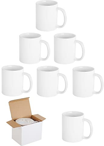 wowsubli 6 Coffee Mugs 11oz Blank White Large Handle Double Layer Coated for Sublimation Heat Press Transfer Printing, Blank Cups with Boxes
