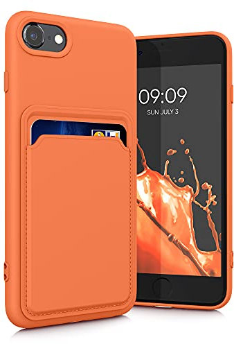 kwmobile Housse Compatible avec Apple iPhone SE (2022) / iPhone SE (2020) / iPhone 8 / iPhone 7 Coque - Housse de téléphone avec Compartiment Carte en Silicone - Orange