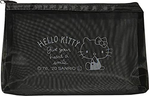 Sanrio Hello Kitty Kosmetiktasche aus Netzgewebe, Nylon, Polyester, Reißverschluss, mit Zwickel, 21,5 x 13 x 3,5 cm (einfach), Schwarz