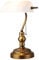 BarcelonaLED Vintage Notaire Style Banquier Lampe de Table Rétro Laiton Cuivre avec Abat-Jour en Verre Blanc E27 Chaîne Interrupteur pour Bureau Bureau