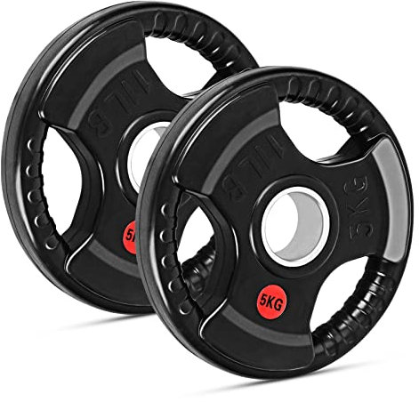 Queiting 2 x 5 kg Olympic Weight Plates 2 Diameter Barbell Grip Weight Plates Set Strength training Plates Lifting Weights Discs Cast Rubber Coated Cast Iron Weights for Training Exercise