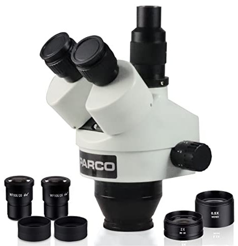 Parco Scientific PZFZ 0.7X-4.5X Simul-Focal Trinocular Zoom Stereo Microscope Head, Pair of 10x Widefield (20mm) Eyepieces with Eye-Guards, 0.5X&2.0X Barlow Lens