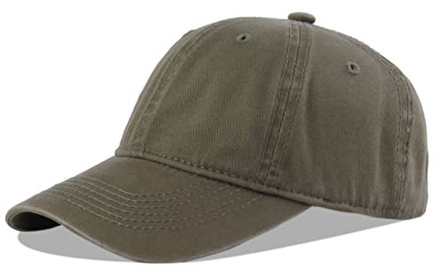 LANGZHEN Unisex Vintage gewaschen Distressed Baumwolle Einstellbare Solid Dad Hut, Gewaschene Klassische Baseball Cap für Männer Frauen (Army Green)