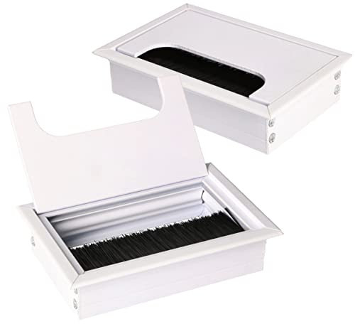 KOTARBAU® Lot de 2 passe-câbles en aluminium - 120 x 80 mm - Pour meubles - Blanc - Passe-câbles - Rectangulaire - Anodisé