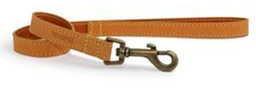 Ancol Timberwolf Leather Dog Lead in Mustard - Top Grain Bridle Leather Durable Pet Walking Accessory with Antique Gold Hook - 60cm x 19mm