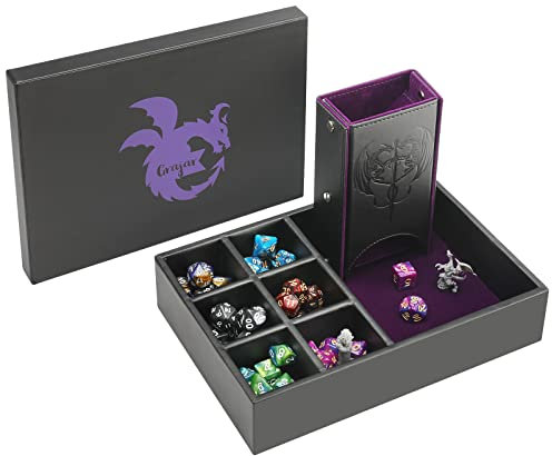 Grajar DND Dice Tray and Dice Tower with Storage, 3 in 1 Dice Rolling Tray with Lid, Portable Dice Box Storage, DND dice Holder for Dungeons and Dragons D&D RPG MTG Table Games - Purple