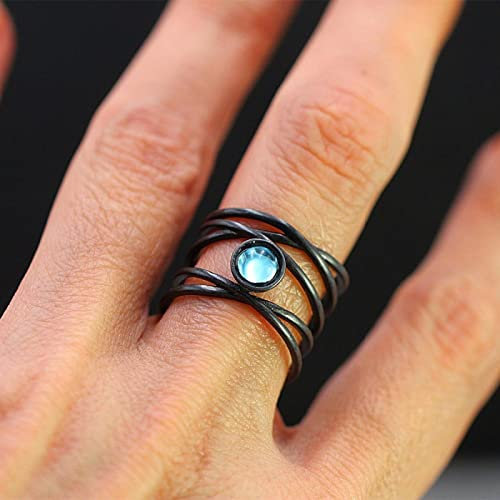 PAIHUIART Ring Ringe Rings Bijouterie Herren Damen Charme Männlich Weiblich Weißer Runder Mondstein Ring Boho Schwarz Gold Trauringe Für Männer Frauen Punk Hohl Kreuz Verlobungsring