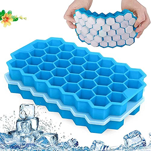 Ice Cube Tray with Lid, Silicone Moulds and 1 Pack 37 Ice Trays, LFGB Certified and BPA Free(Blue, 1 Pack)