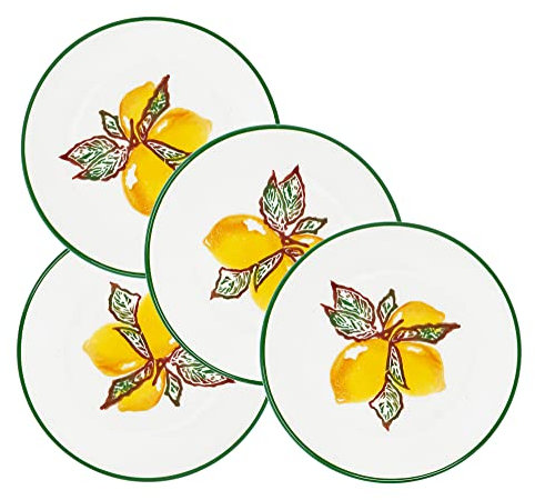 Lashuma Assiettes à pain plates Ø 15 cm, assiettes en céramique, lot de 4 pièces, assiettes à dessert jaune citron