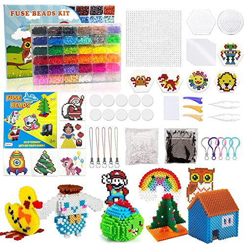 12000 Bügelperlen Set Steckperlen in Sortierbox Kinder DIY Perlen für Bügelperlen Platte als Kinder Geschenk (5 mm, 36 Farben)