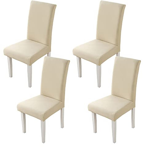 HZDHCLH Stuhlhussen 4er Set Stuhlbezüge Stretch abnehmbar, waschbar, Esszimmerstuhl-Schutzsitz für Hotel Restaurant Küche Hochzeitsfeier(Beige/4 Stück)