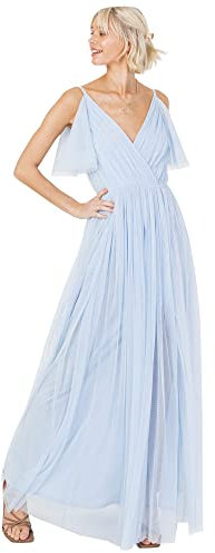 Anaya with Love Women's Ladies Women Long Length Maxi Short Sleeve Cami V Neckline Long Length Empire Waist Bridesmaid Dress, Light Blue, 18 UK