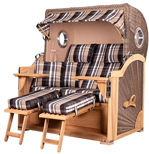 bene living Strandkorb-Set Königssee Teak Bullauge - PE grau - Modell 583 - Liftersystem