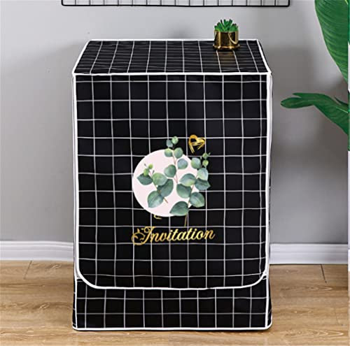 Odot Washer Dustproof Cover Front Load, Washing Machine Dryer Protector Sunscreen Waterproof Tumble Dryer Case Protective Cover for Most Front Loadi (S,Leaves black)