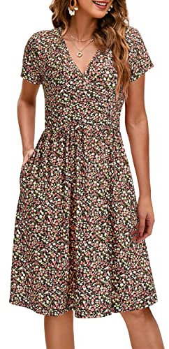 OUGES Sommer Damen Stillkleid V-Ausschnitt Umstandskleid Festlich 2025 Mode Midikleid mit Taschen -XL