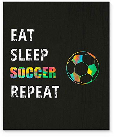 EAT SLEEP SOCCER REPEAT Sport Wandkunst, 27,9 x 35,6 cm, ungerahmt, Geschenk für Fußballtrainer, Spieler und Fußballfan, Teenager-Schlafzimmer, Schlafsaal, Spind, Fußball-Dekoration