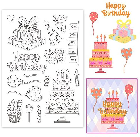 INFUNLY „Alles Gute Zum Geburtstag“-Stempel Geburtstags-Silikon-Stempel Mit Geburtstagsgeschenk-Kuchen Klare Stempel Für Kartenherstellung Dekoration Und DIY-Scrap-Booking Geburtstagsgeschenk-Stempel