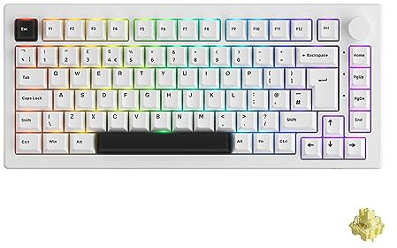 Akko 5075B Plus Gaming Keyboard RGB Chroma with Mechanical Linear Switch, 3 Modes ISO-UK Layout Keyboard with 5 Pin Hot Swap, Cherry PBT Keys, N-Key Rollover for Windows/Mac (Black White)