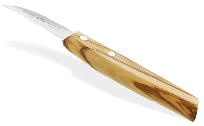 Otto Herder Manicure Couteau à légumes avec lame incurvée, couteau à éplucher avec manche en bois d'olivier, couteau de cuisine de Solingen, couteau à pommes de terre en acier inoxydable