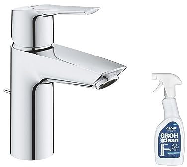 Mitigeur lavabo GROHE Quickfix Start 2021 avec tirette et vidage chromé taille S + nettoyant GrohClean