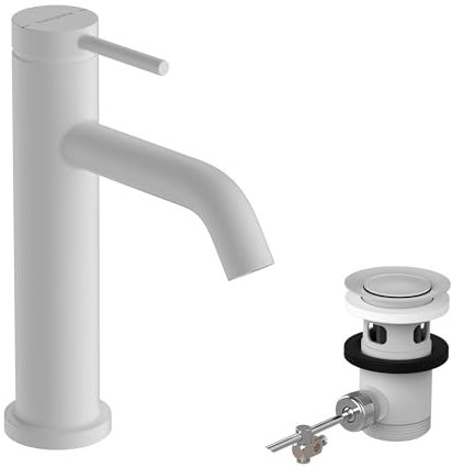 hansgrohe Tecturis S - Waschtischarmatur mit Zugstange, Wasserhahn Bad mit Auslauf Höhe 110mm, Mischbatterie Waschbecken wassersparend (EcoSmart+), Mattweiß