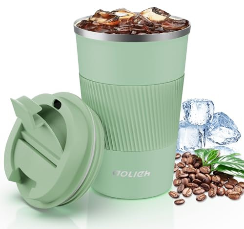 Aolieh Tasse isotherme, tasse à café avec couvercle anti-fuite, gobelet isotherme, tasse de voyage en acier inoxydable, tasse à café à emporter pour eau chaude et froide, café, thé