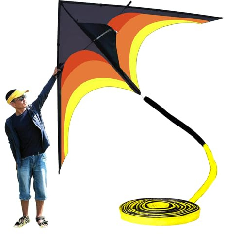 Flying Hoofer Gaint Drachen Flugdrachen für Erwachsene leicht zu fliegen, 9ft riesige Delta-Drachen kommen mit 98ft Schwanz (schwarz und gelb).