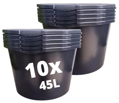 STELLA GREEN Mörtelkübel 45L rund – 10er Set Mörtelwanne aus recyceltem Kunststoff - Maurerkübel robust & flexibel - Kübel Bequem zu Tragen - Ideal für Bau, Garten & Landwirtschaft
