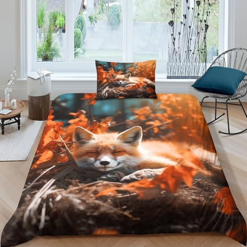 IOFEER Fuchs 3teilig Bettwäsche Baumwolle, 100% Gewaschene, Leinenartigem Griff,für Allergiker Geeignet, Bettbezügen & Kissenbezügen Single(135x200cm)