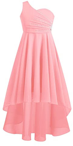 Freebily Vestito da Cerimonia Bambina Elegante in Chiffon Vestito da Principessa Pizzo Floreale Abito da Sposa Damigella d'Onore Matrimonio Nozze Sera Festa di Compleanno Rosa B 9-10 Anni