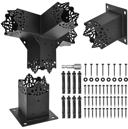 Pergola Bracket, 15°Slanted Roof Wall Mount Pergola Extension Bracket Kit, Raised Wood Shelving for 4x4 (Inner Dimensions: 3.5x3.5)