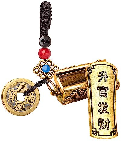 Luxuriöser antiker Sarg-Statuen, Glücksbringer-Schlüsselanhänger mit Wahrsagungsmünzen/Handtasche oder Auto-Schlüsselanhänger, verhindert Katastrophe, Anhänger, Ornamente/Segen Erfolg, bronze, L