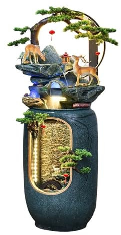 Fontana da Esterno Fontana da Interno a Cascata da Terra, for Decorazioni Paesaggistiche for Home Office Regalo Fengshui con Atomizzatore, Luce a LED e Pianta Finta, Design Moderno for la Decorazione