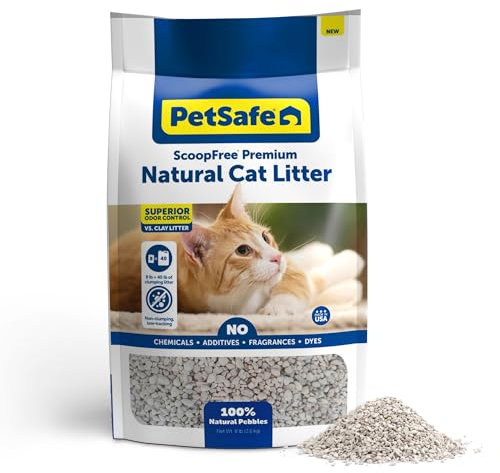 PetSafe ScoopFree Premium Katzenstreu, parfümfrei, natürliches Katzenstreu, langanhaltendes Streu, hohe Saugfähigkeit und rückstandsarmes Design, nicht klumpende Kieselsteine, 3,6 kg Beutel