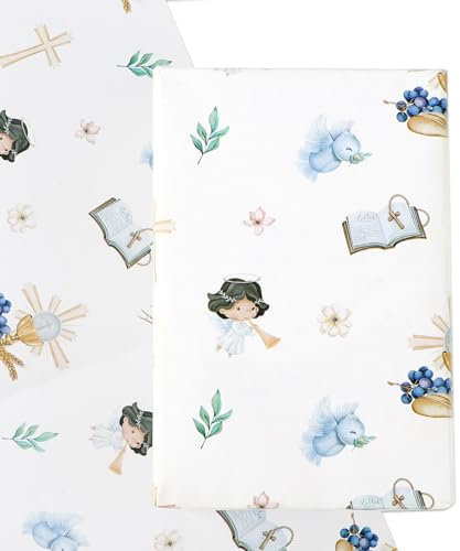 4 Blatt 50x70cm Geschenkpapier Kommunion Engel Bibel Kreuz Geschenkverpackung Glückwunsch für Taufe Erstkommunion Geburt Firmung Konfirmation Party Papier Geschenke Wrapping Paper