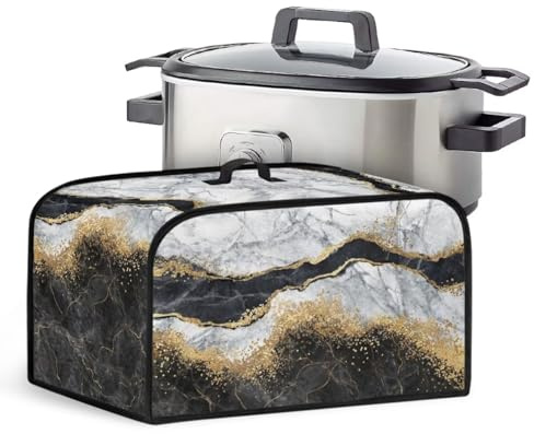 NETILGEN Slow Cooker Cover Crock Pot Dust Cover Compatible with Most Oval Slower Cookers, Dust Protection Stain Resistant Machine Washable Easy to Clean, Black White Gold Marble